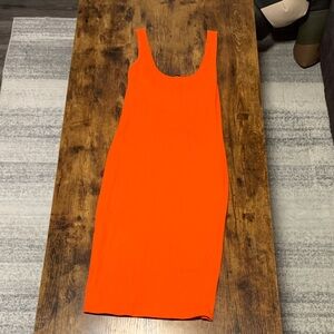 Forever 21 Bright Orange Sleeveless Midi Dress